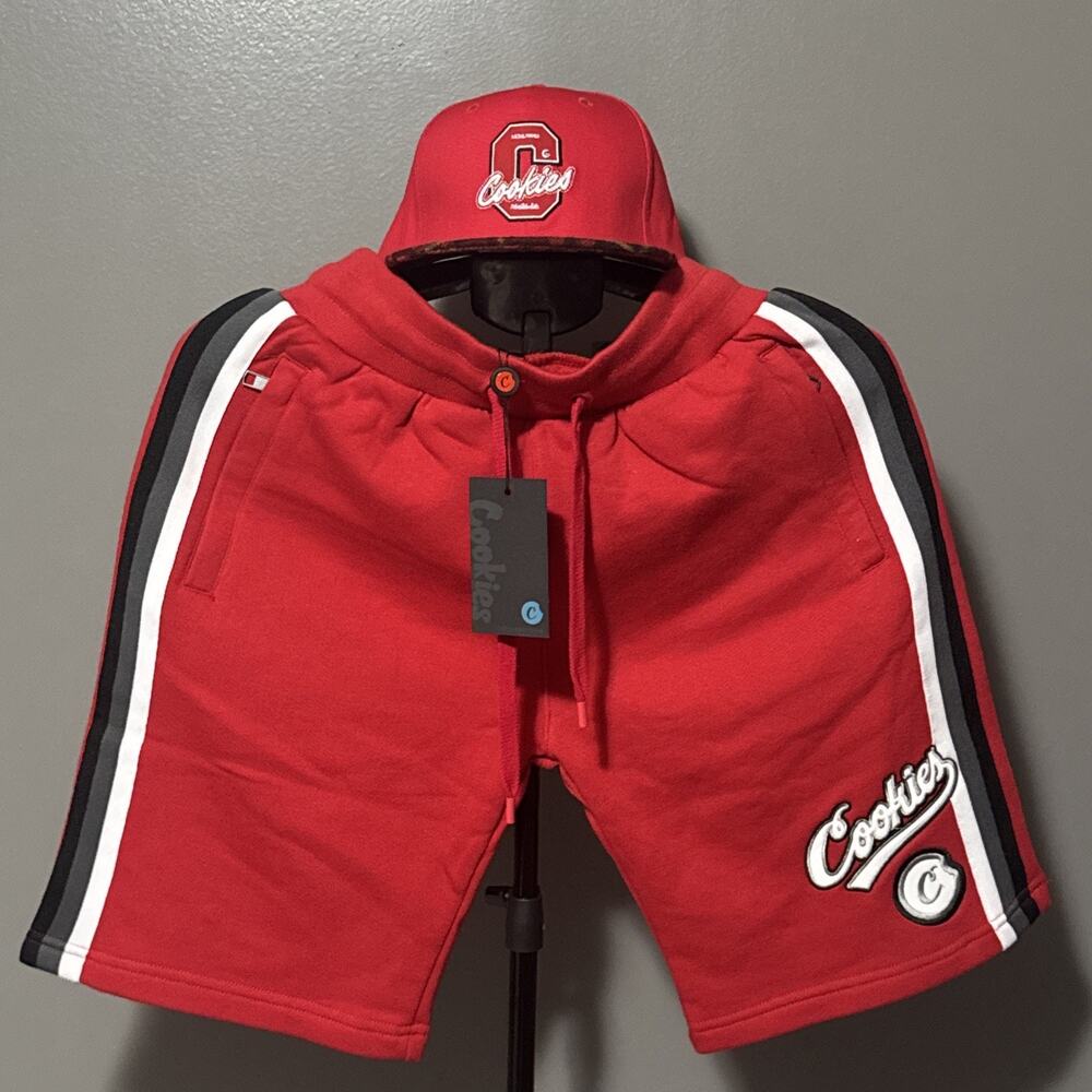 Red Cookies "Puttin In Work" Fleece shorts & Plaid Brim Snap Back OG Logo Hat